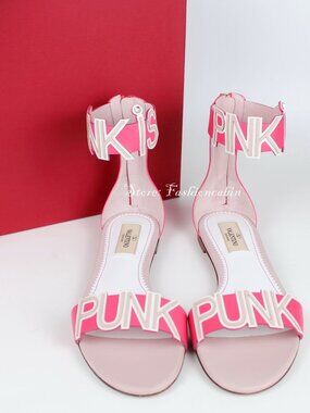 NEW VALENTINO GARAVANI Pink Leather Zip Sandals, EU 37.5, Pink